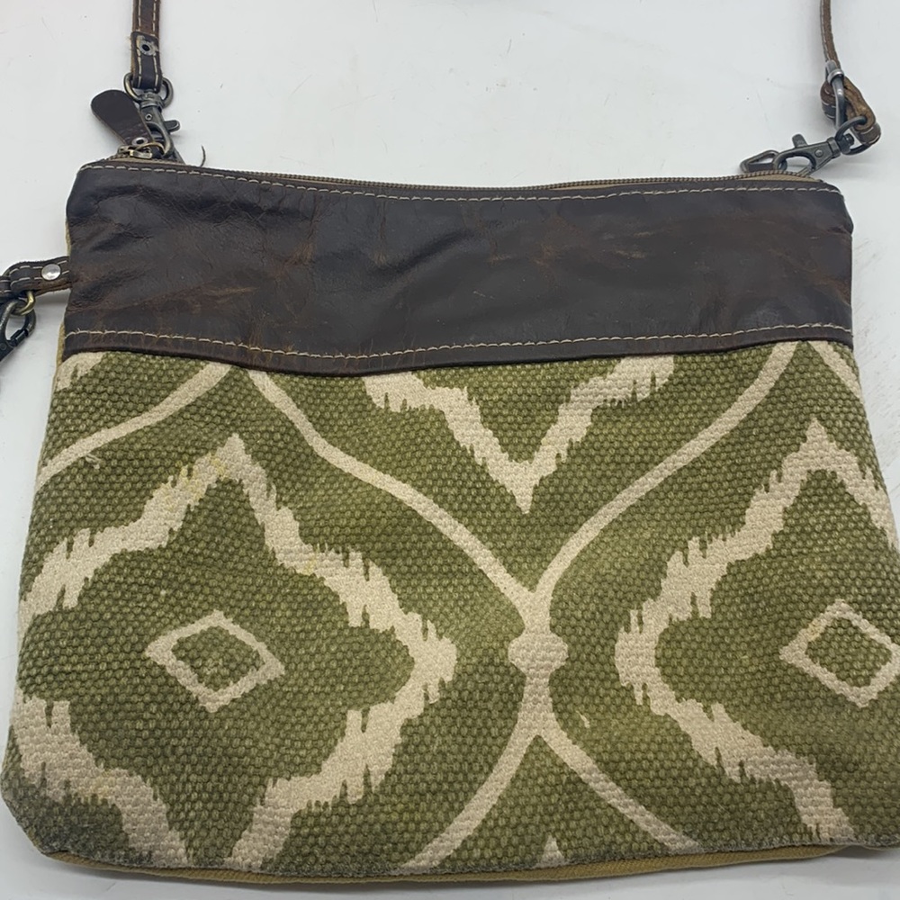 Myra Green Off White Brown Patterned Crossbody Bag MCB5540P